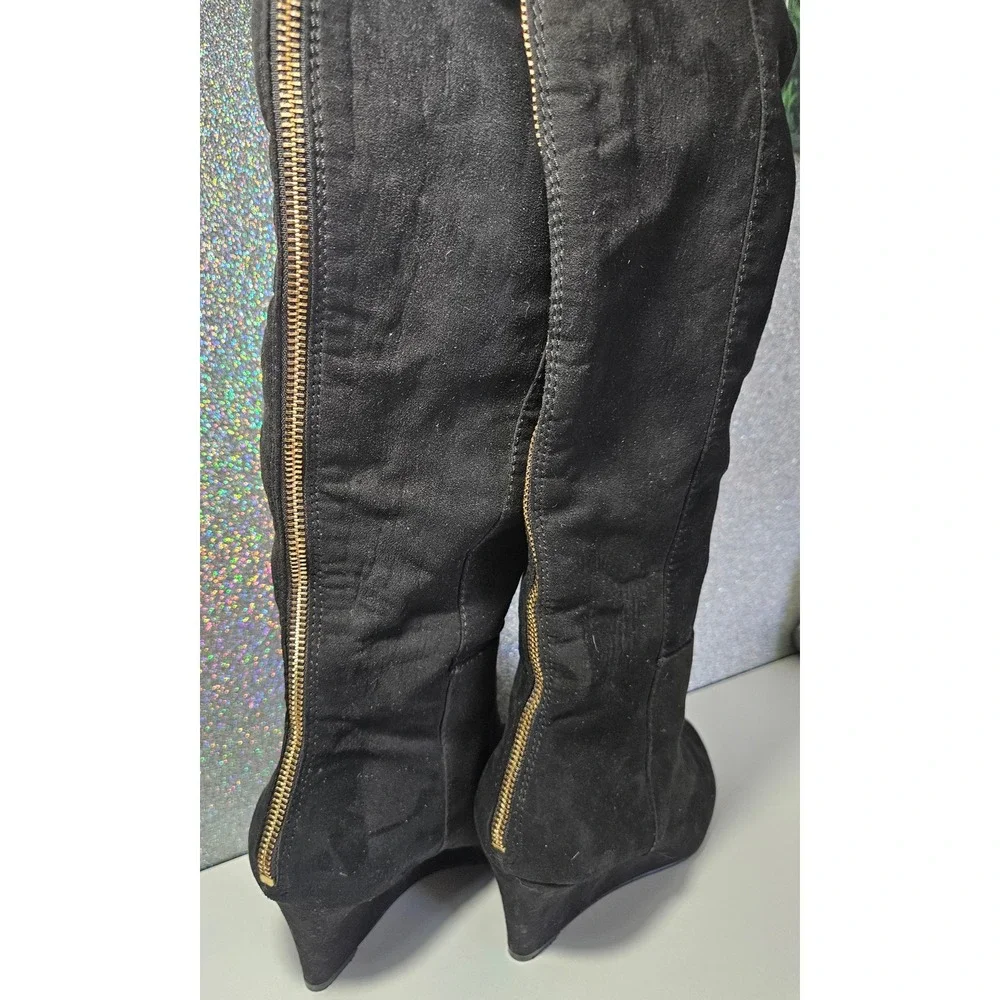 Nine West Black Suede Over The Knee Wedge Boots Women's 11 M